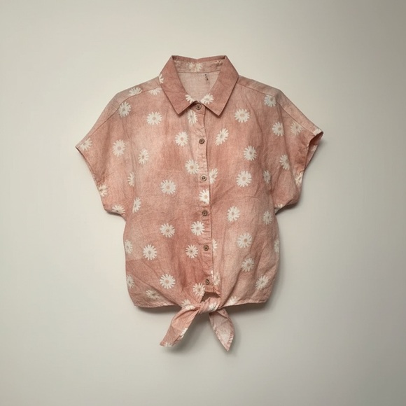 100% Linen| Dusty Rose with daisies| Front tie|CHARLIE B| US S - Picture 9 of 9